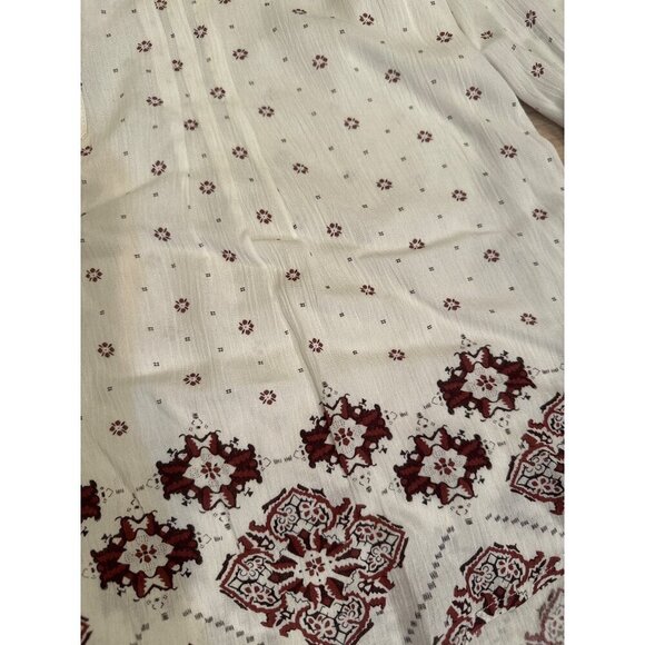 Fun2Fun White Kearney Henley Top M With Burgundy Pattern Boho Style Lightweight - Picture 2 of 6